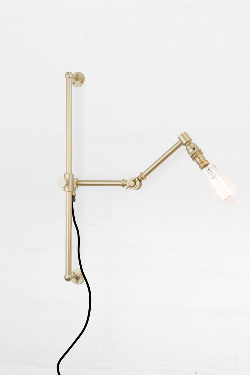 Gold brass Swing Arm Light Fixture with Wall Plug 