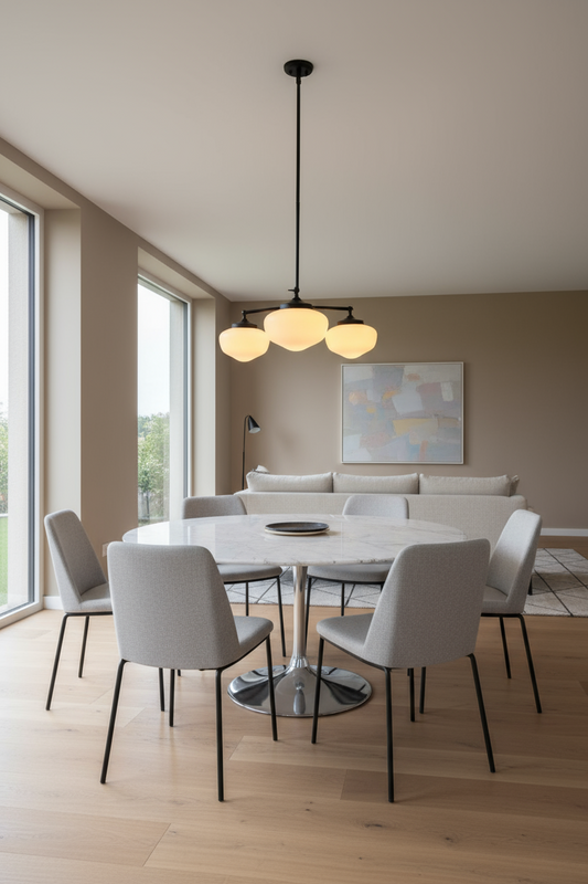 3 light over round table contemporary setting