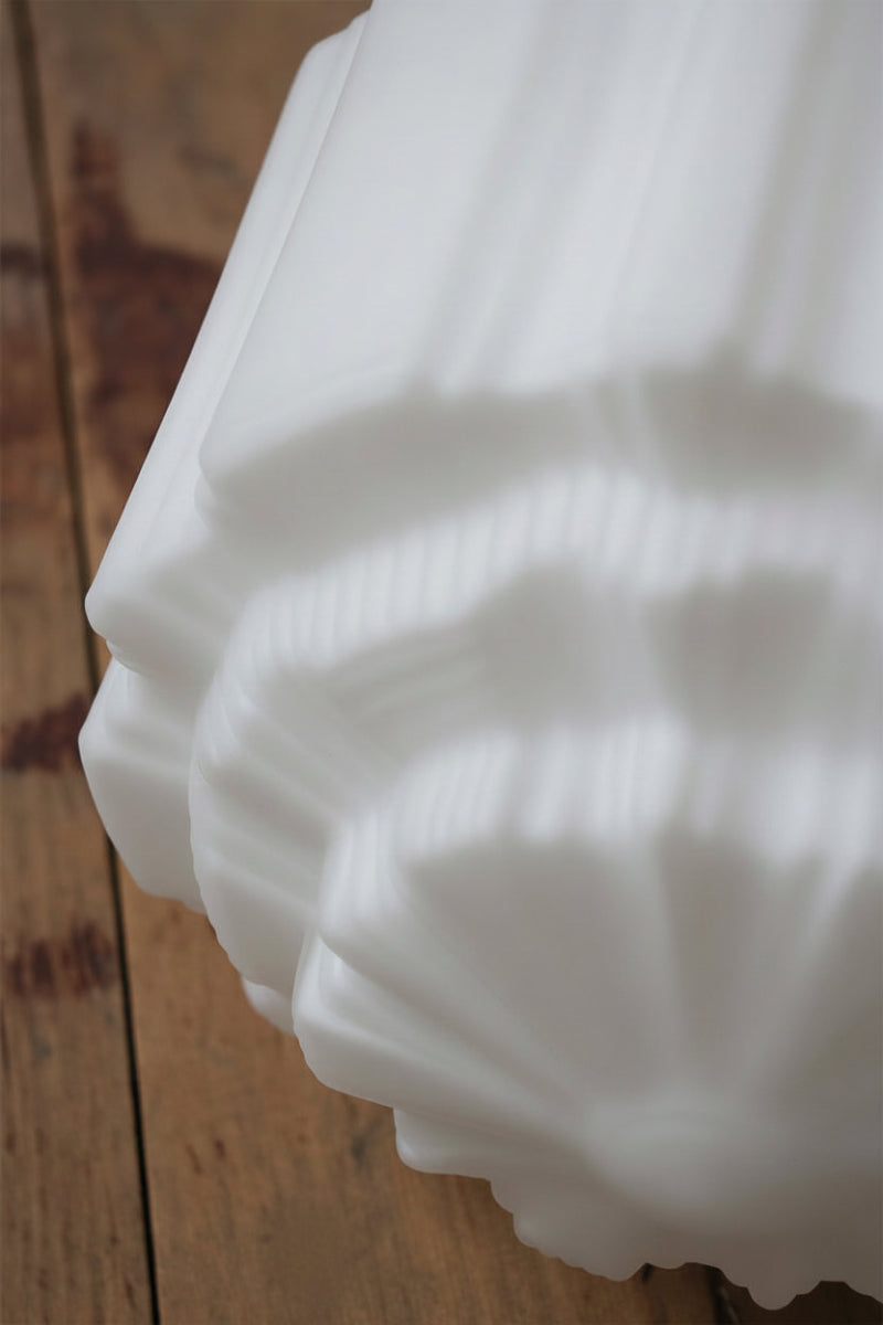 Close up of the top of the deco opal glass shade.