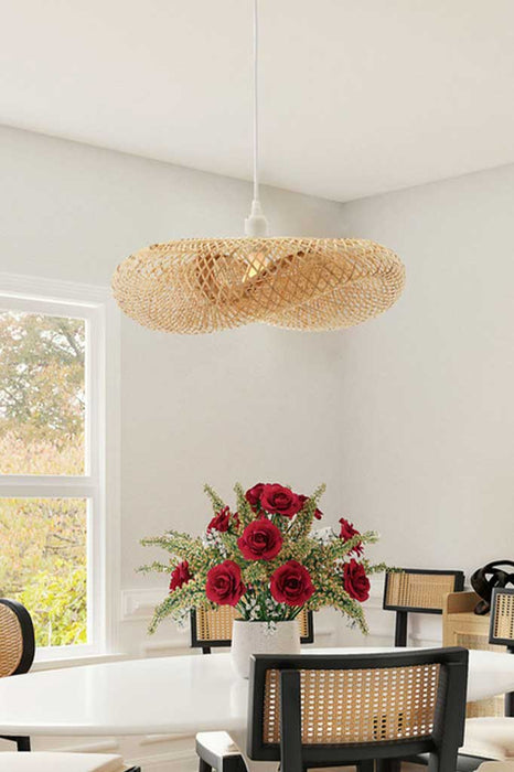 Woven Bamboo Pendant Light over dining table