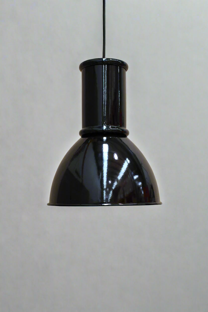 Black loft shade with tall black shade cap. 