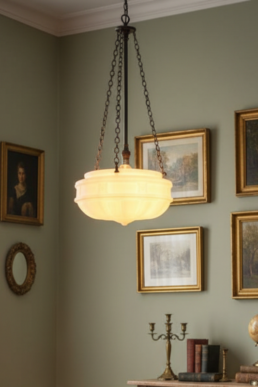 Victorian vintage style pendant light in a living room.