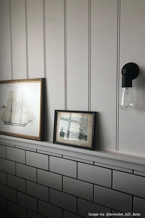 Bare Bulb wall sconce in black in a bathroom