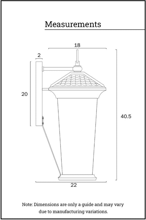 Dimensions of the large outdoor wall light.