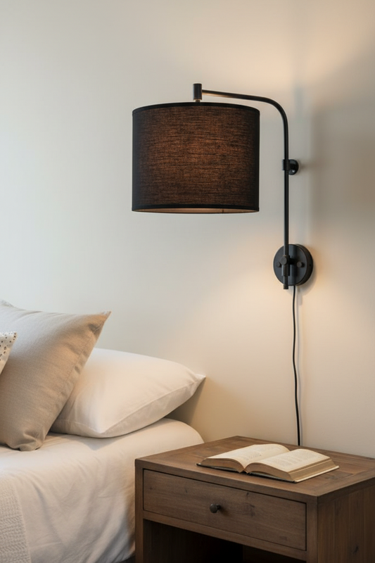 Fabric Drum Wing Arm Wall Lamp
