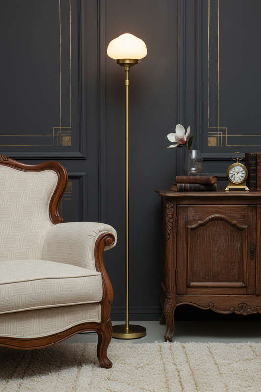 floor lamp in vintage room with french vintage decor
