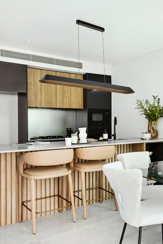 Black LED Linear Pendant Light, in a modern kitchen