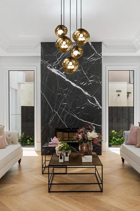 mixed Northern Orb Glass Chandelier in living room