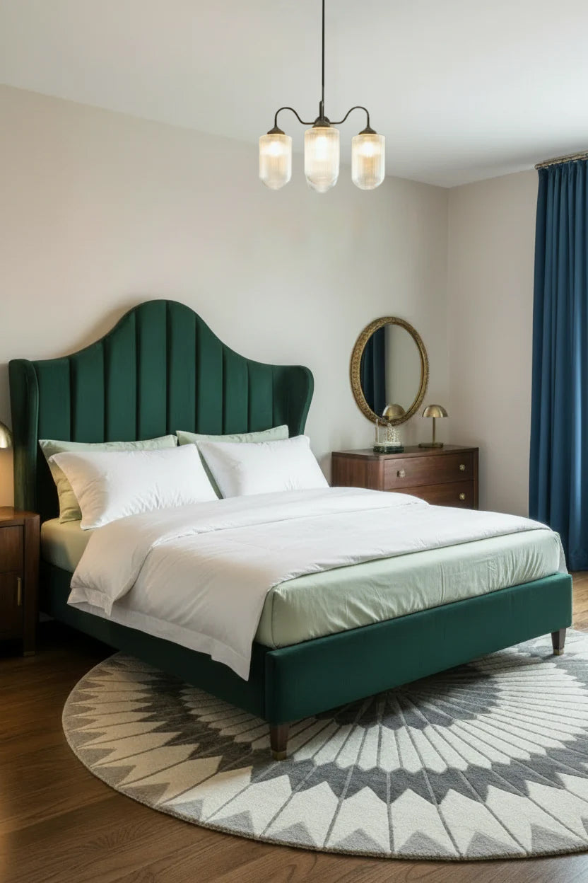 Contemporary Deco bedroom with three light and clear shades