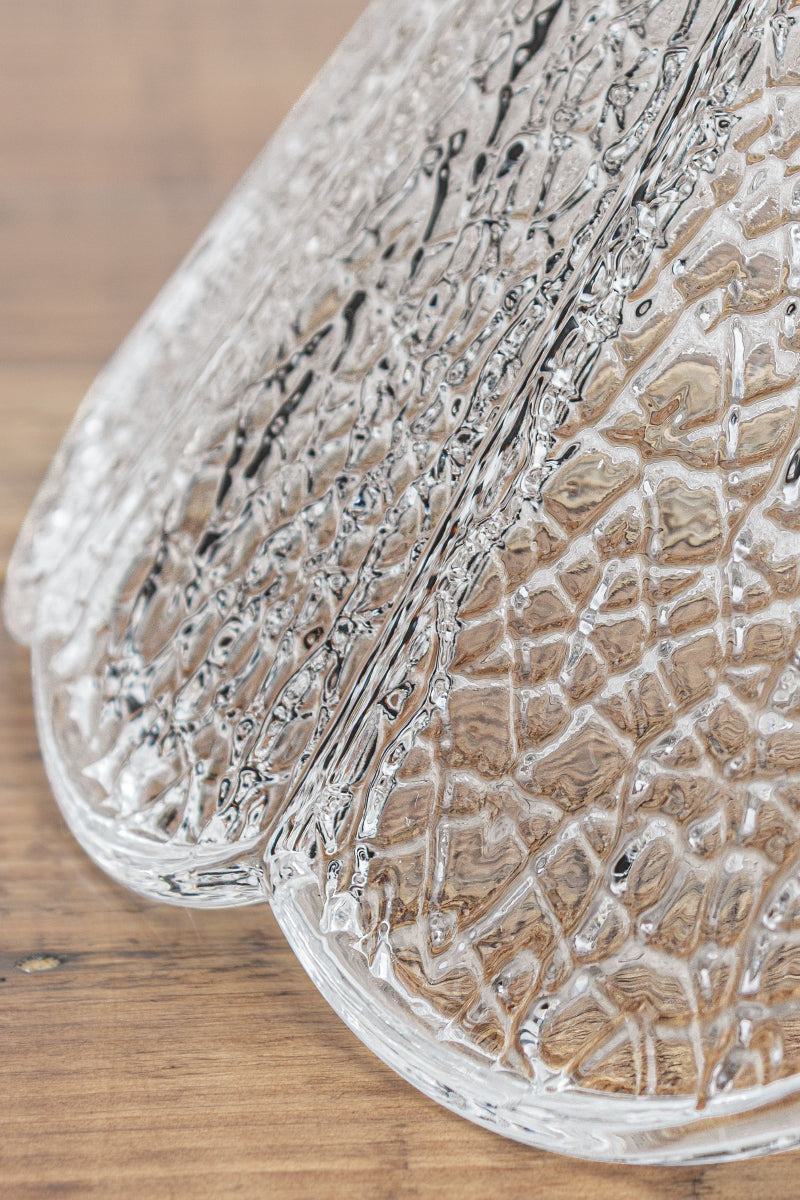 Close-up of textured glass shade. Clear Crackle Glass Shade