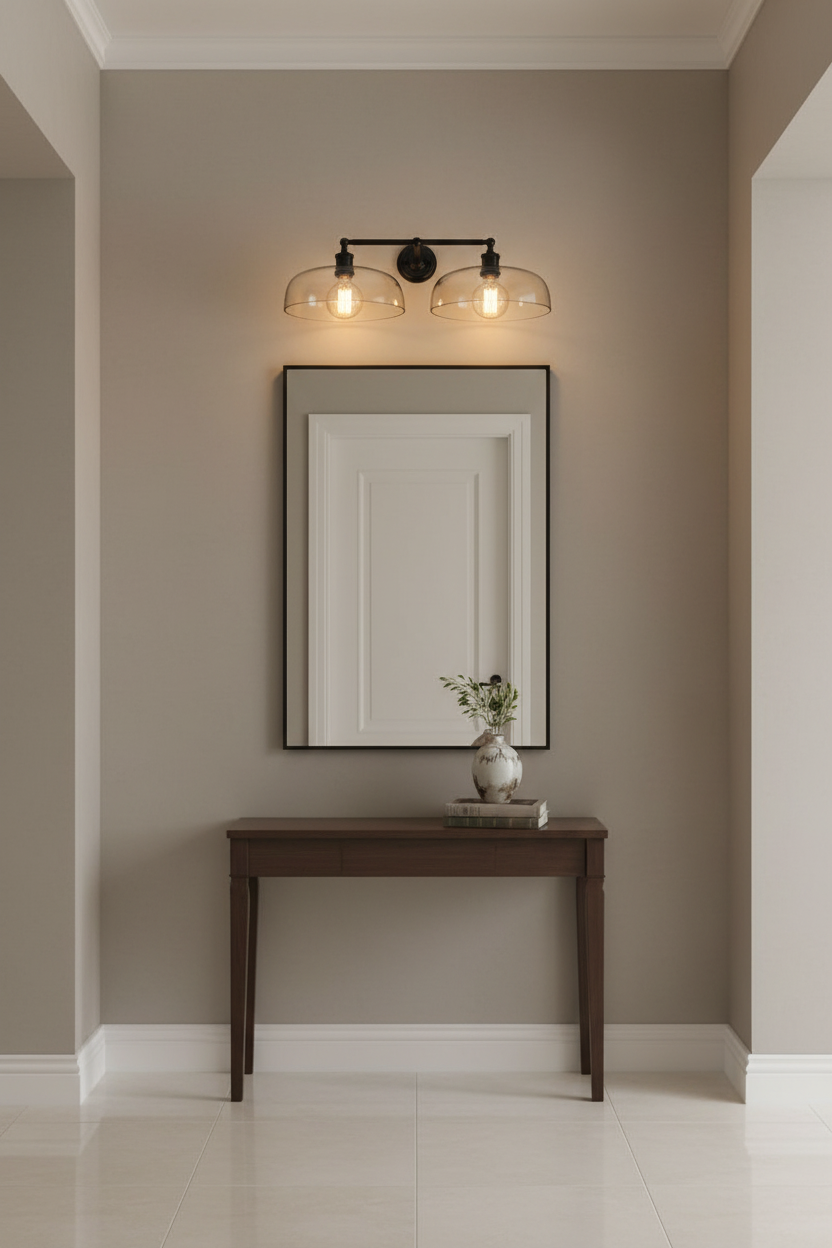 Double swivel light over a mirrow and entrance table