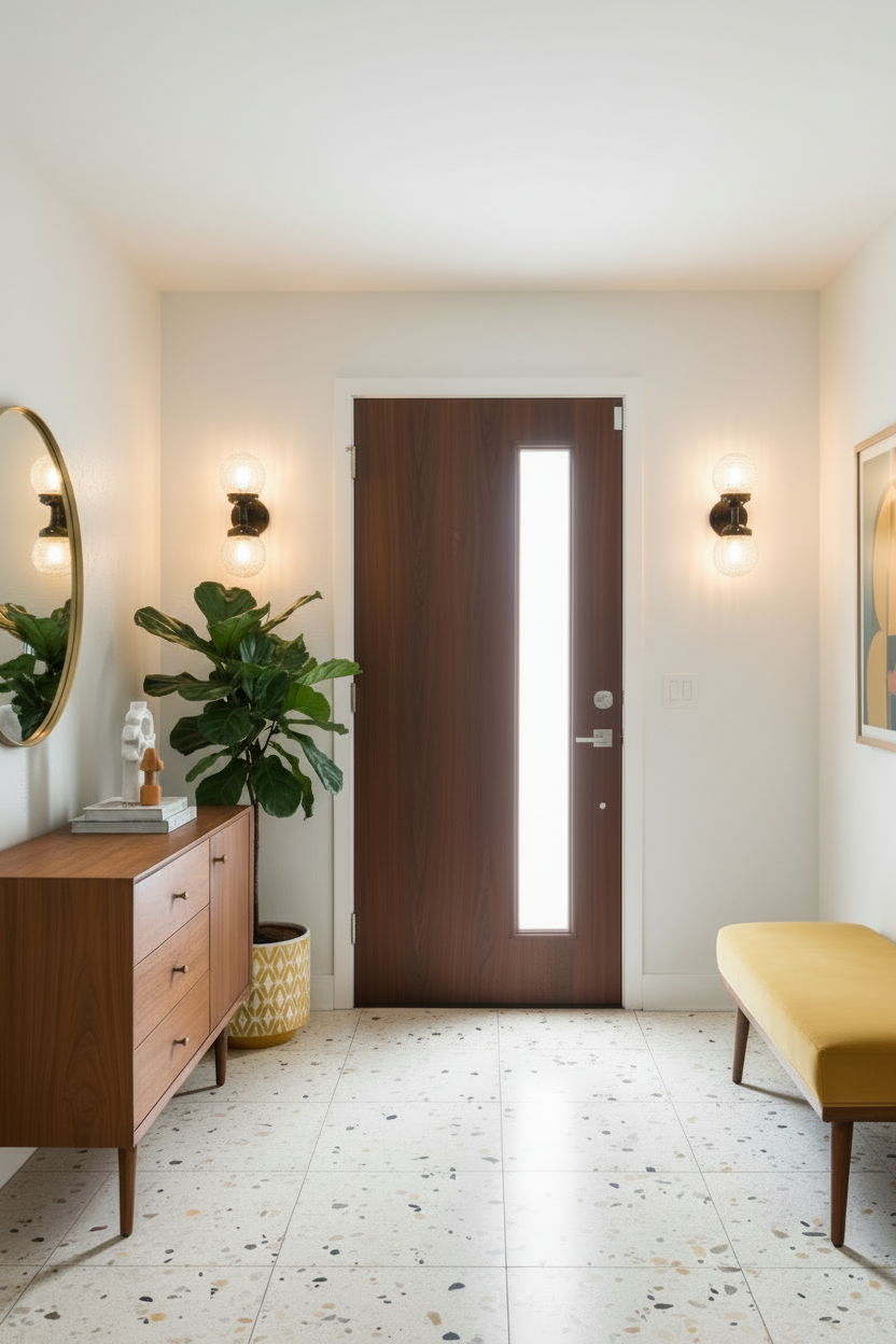 two wall lights in entry hall of a home