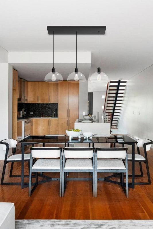 dome glass shades in three over dinign table