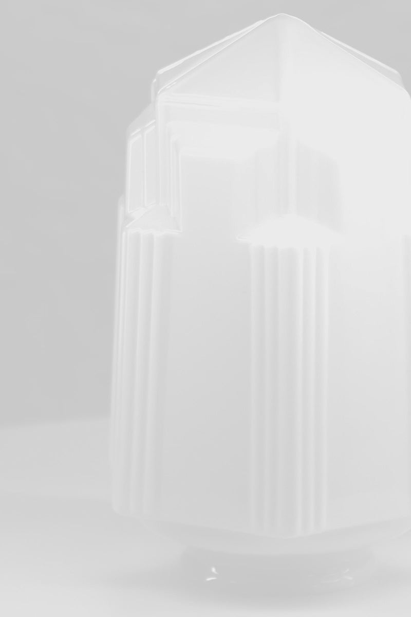Video showcasing the large art deco inspired opal glass shade. 