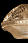 Video showcasing the vintage inspired optical glass shade with rippled and Holophane detailing and black industrial features.