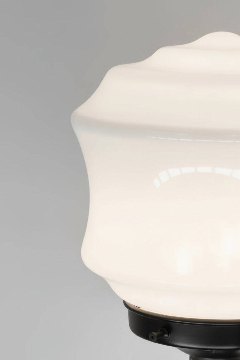 Close up of the opal glass shade on the black gallery