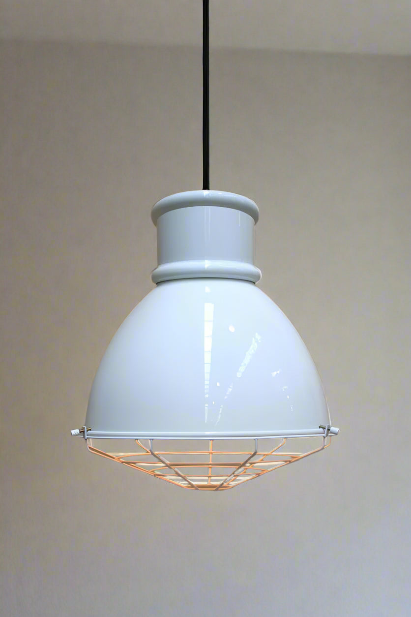 White shade with short white cover and cage