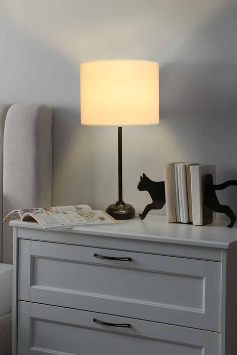 Fabric Drum Table Lamp Over Night Table