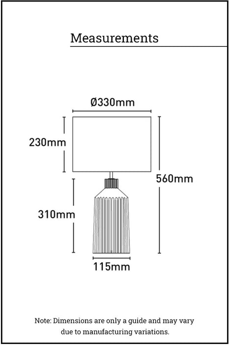 measurements of the table lamp