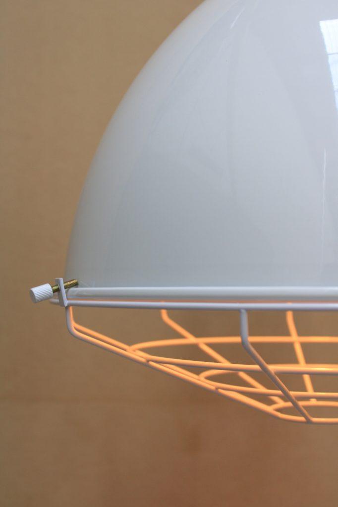 Close up of the white shade and cage guard combo. 