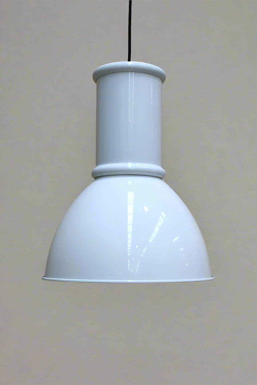 White loft shade with tall white shade cap . 