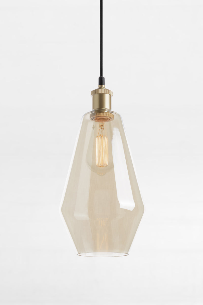Shade C- Cylindrical shaped shade with champagne finish glass and a gold/brass lampholder.  