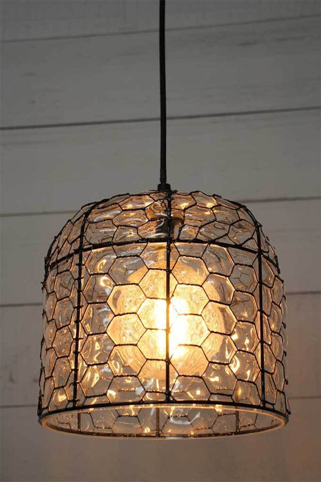 1 tallows pendant light with honeycomb tessallated design glass wire