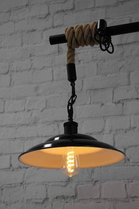 12 black steel shade exposed bulb vintage style twisted rope style