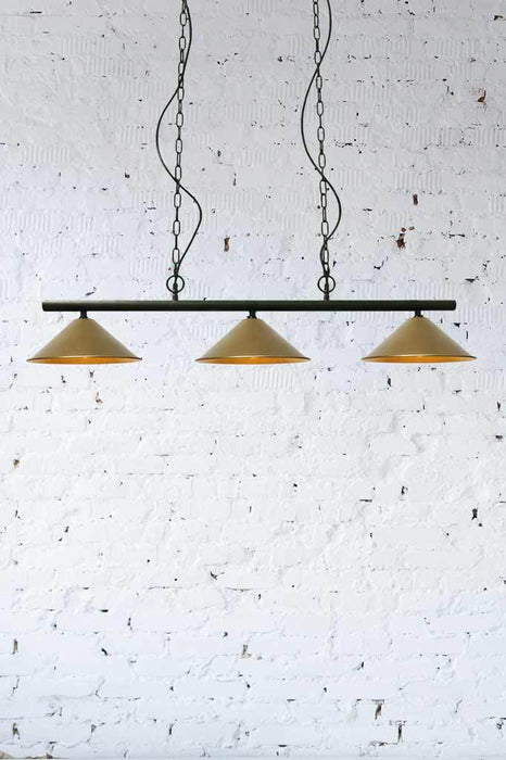 3 Light Pendant with bright brass cone shades
