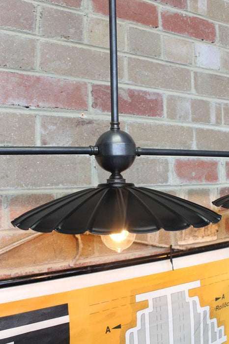 3 light pendant vintage umbrella with black large shades and antique bronze and multi light pendant fixture