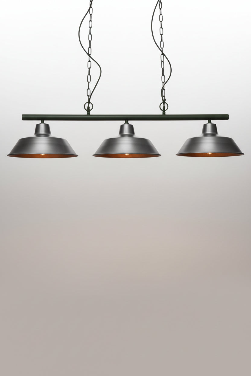 vintage steel shades on a swing pendant light