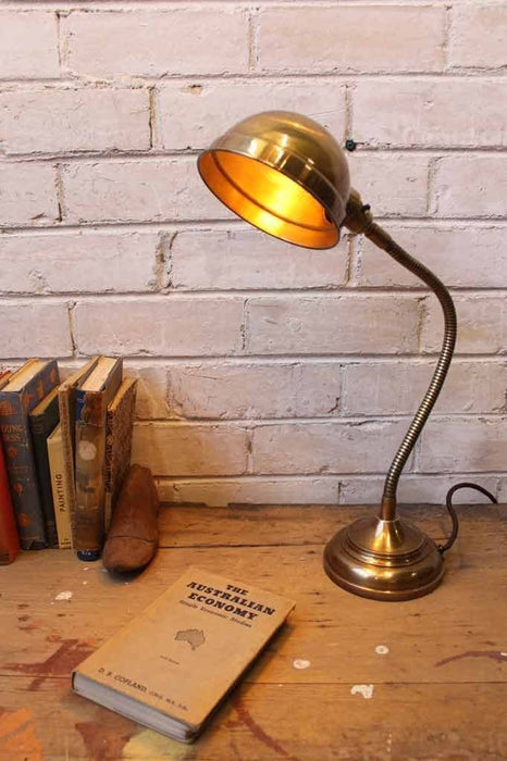Adjustable task light with flexible goose neck arm vinatge bankers lamp