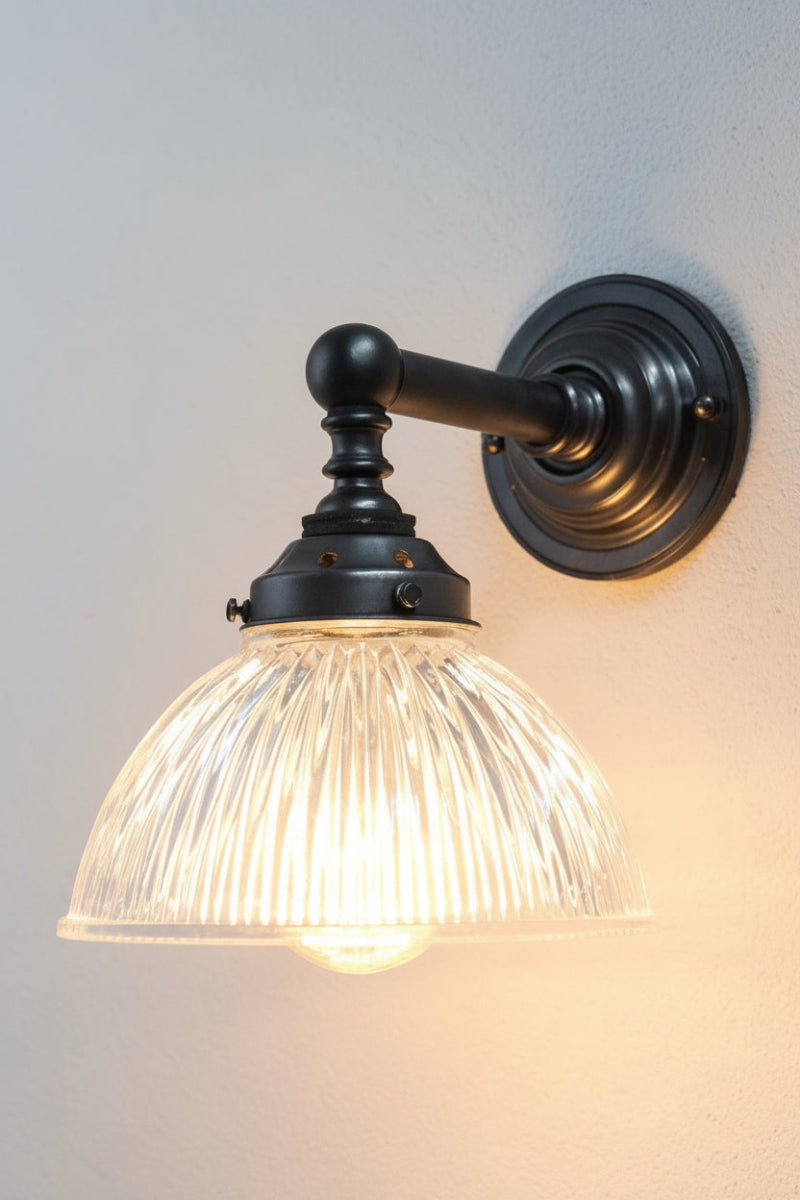 Antique halophane glass wall light. industrial ligh sconce.  