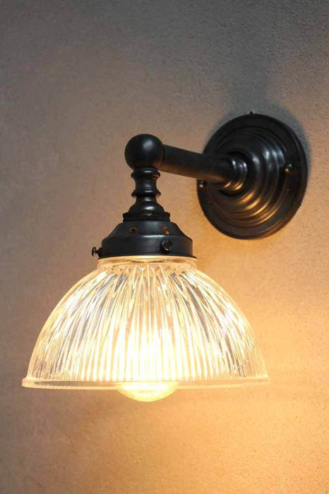 Antique halophane glass wall light. industrial ligh sconce.  