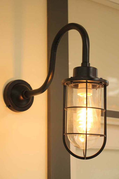 Atlantic gooseneck wall light. outdoor durability makes this black cage wall light versatile for both outdoor and indoor use