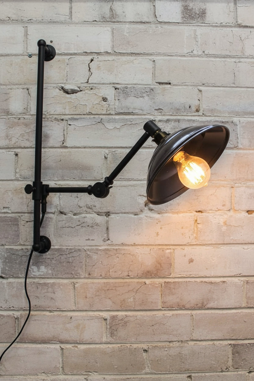 Bakelite swing arm wall lamp with led gls black bakelite shade