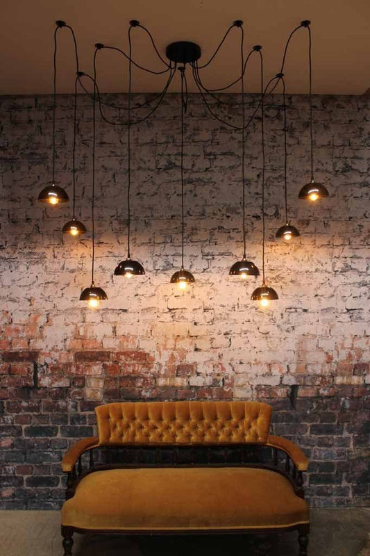 Bakelite bowl pendant chandelier can be draped spread or clustered for bespoke look.