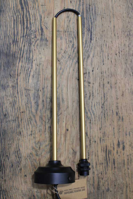 Bare Pole Pendant - B22 Lamp Holder 10mm in a gold pole with a black pole holder and lamp holder
