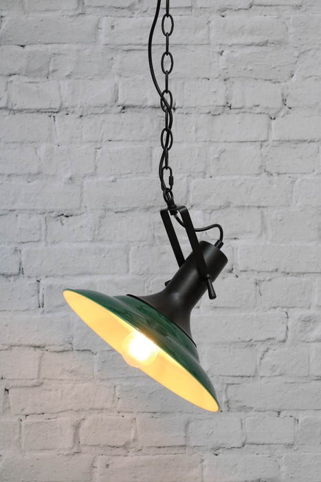 Tiltable pendant light with green painted shade