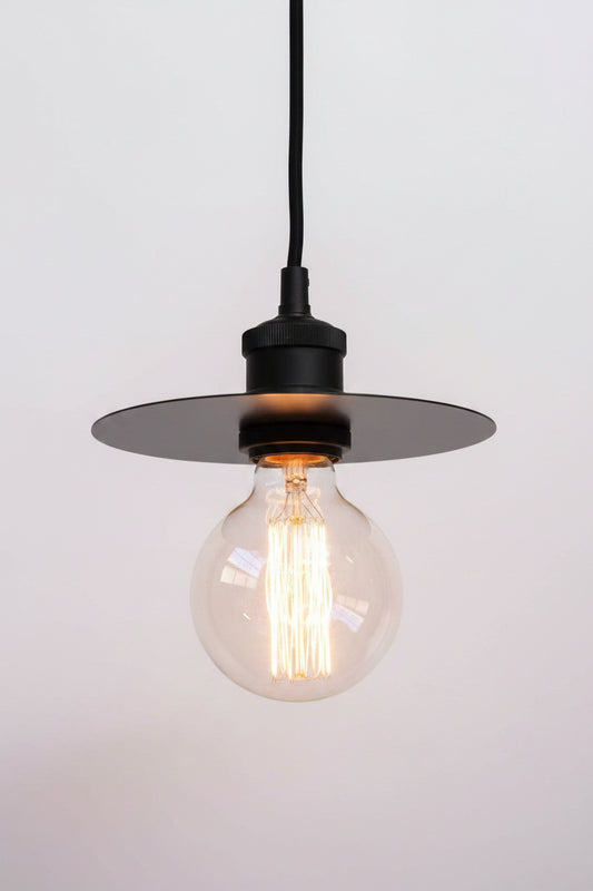 black disc with black cord light