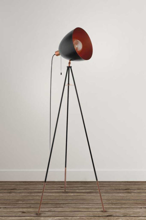 Black and copper tripod floor lamp