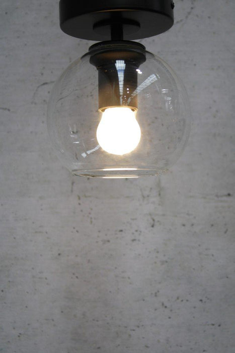 Black clear glass ceiling light with opal bulb