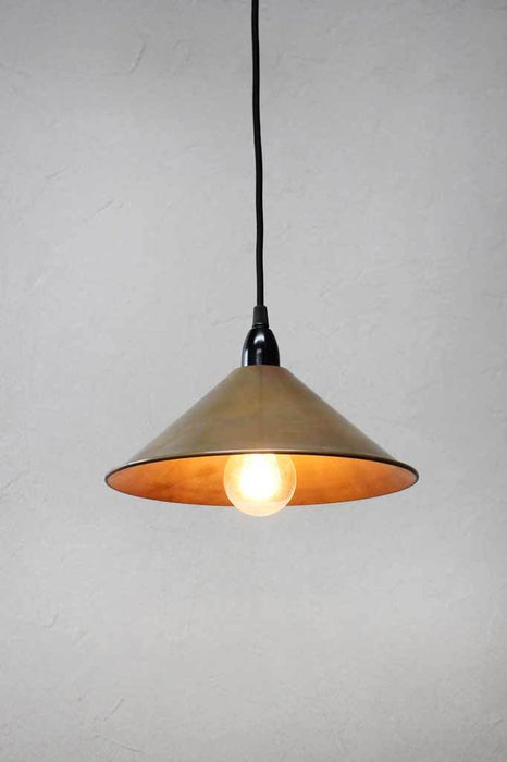 Black pendant with brass cone shade