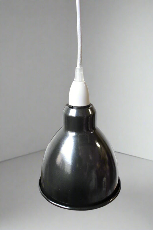 Black enamel steel pendant with white cord