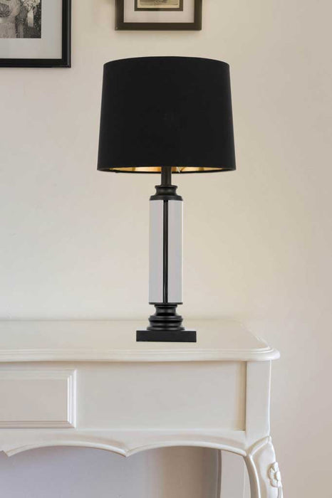 Glass table lamp with black shade
