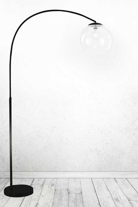 Black floor lamp with clear glass shade