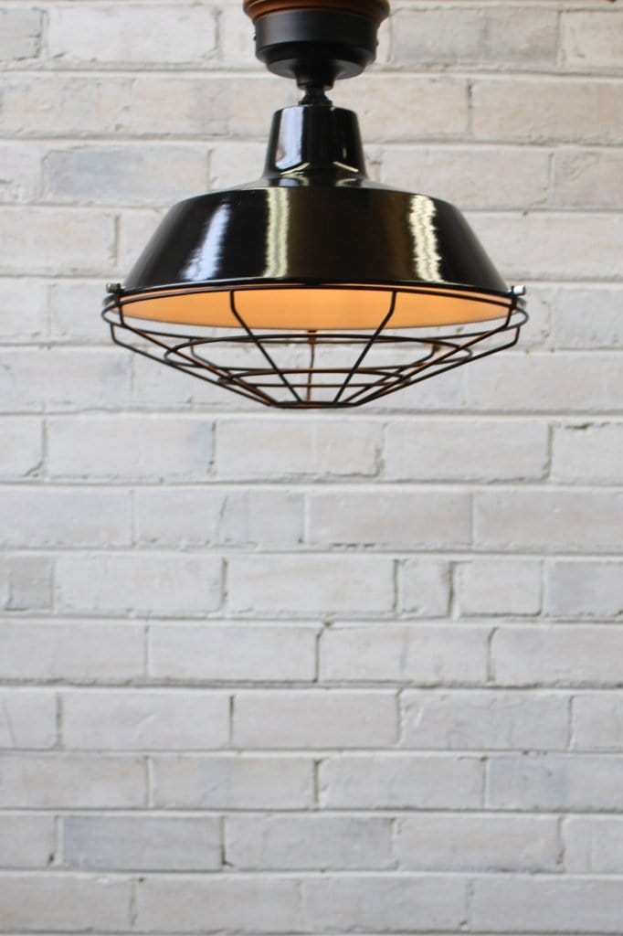 Industrial Gloss Black 12 Porcelain Enamel Shade Edison Flush Mount Light ( Antique Brass or Chrome