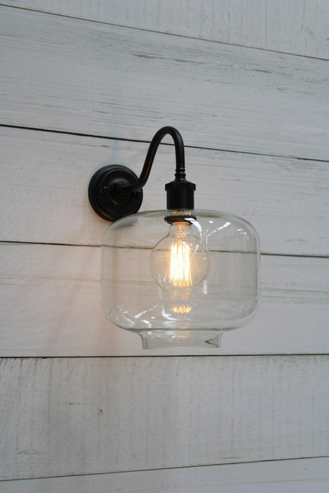 Black gooseneck wall light with square round shade