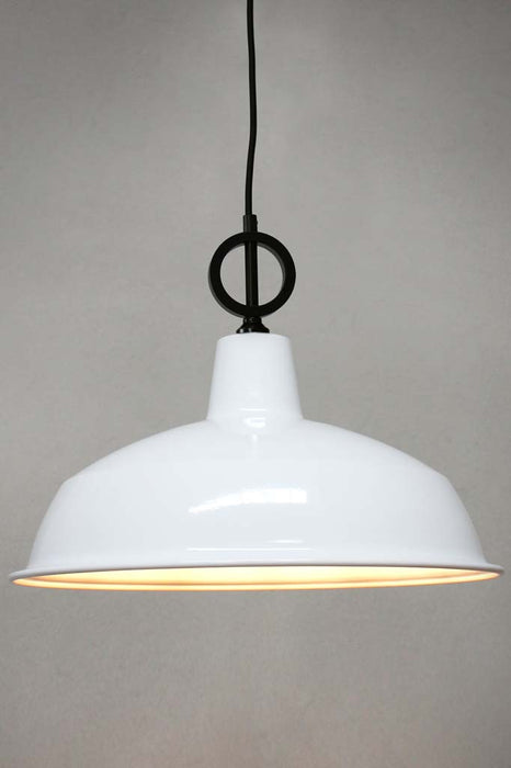 Black pendant cord with large white shade without disc