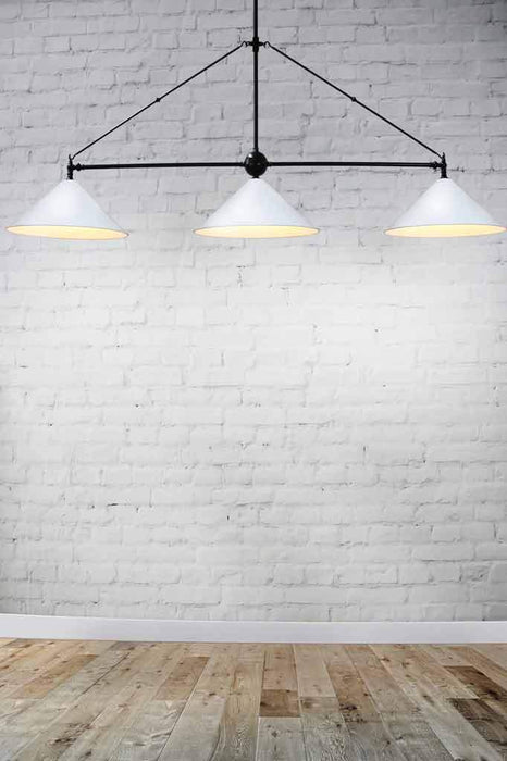 3 light pendant with white cone shades